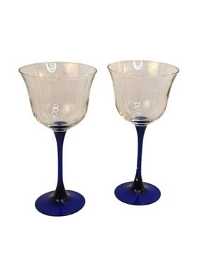 Luminarc Americana Wine Glass Cobalt Blue Stem 8.5oz Set of 2 Vintage